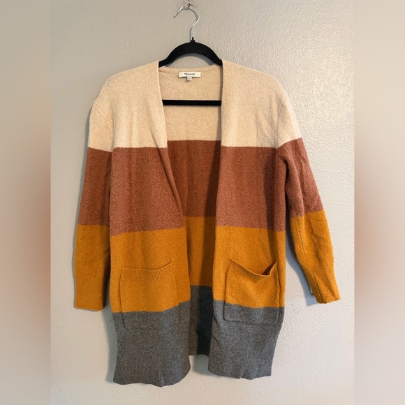 Madewell Kent Striped Color Block Wool Blend Cardigan Sweater in Coziest Yarn XS - Picture 5 of 8